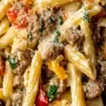 Receta de Pasta Cremosa con Salchicha y Pimientos 🌭🍝🌶️file