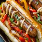 Heroes de salchicha italiana en bandeja con receta de mostaza mielfile