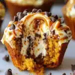 Muffins de calabaza con chispas de chocolate y relleno de crema de quesofile