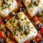 Receta de Bacalao Provenzal con Tomates Alcaparras y Aceitunasfile