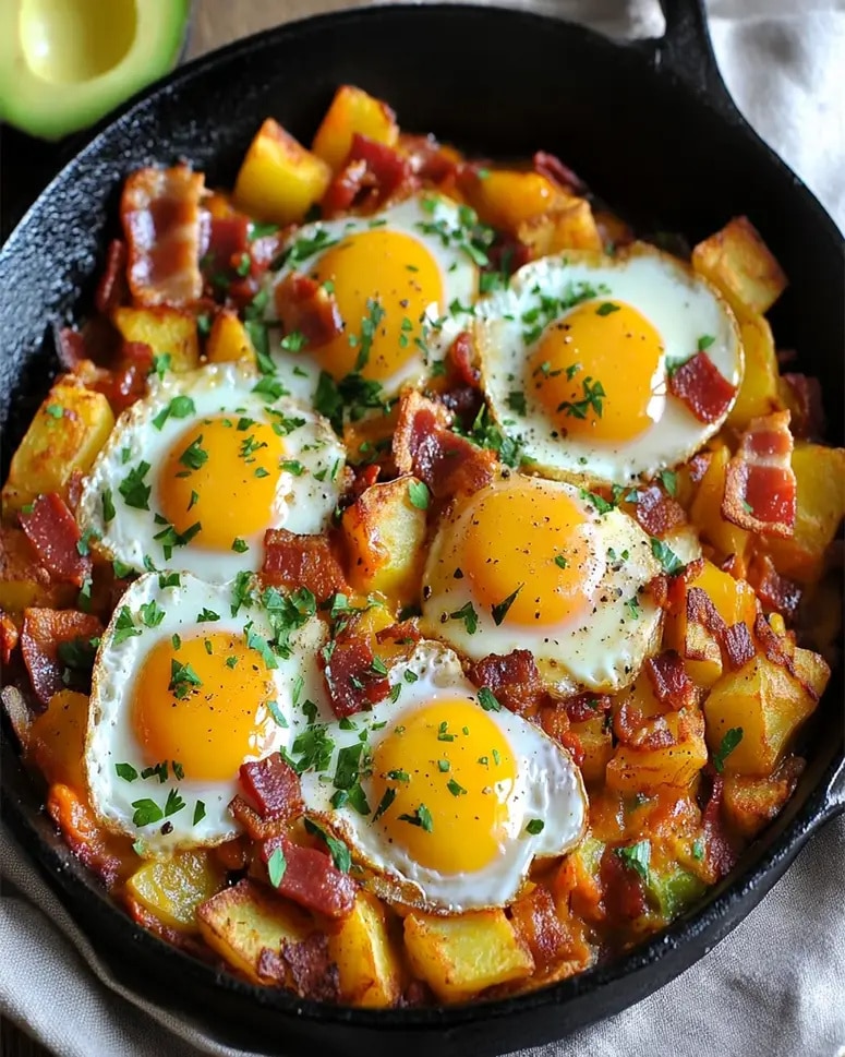 Desayuno en Sartén con Papas Asadas y Huevos: Receta Fácil
