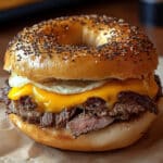 Bagel de bistec, huevo y queso - Receta rápida cena 77 Bagel de bistec, huevo y queso - Receta rápida cena