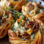 Twirl de hojaldre con queso azul, nuez y tomillo: receta fácil