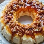 Anillo de Cheesecake de Durazno y Pecan Sin Hornear - Postre Fácil