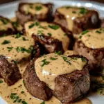 Medallones de res con salsa cremosa de mostaza