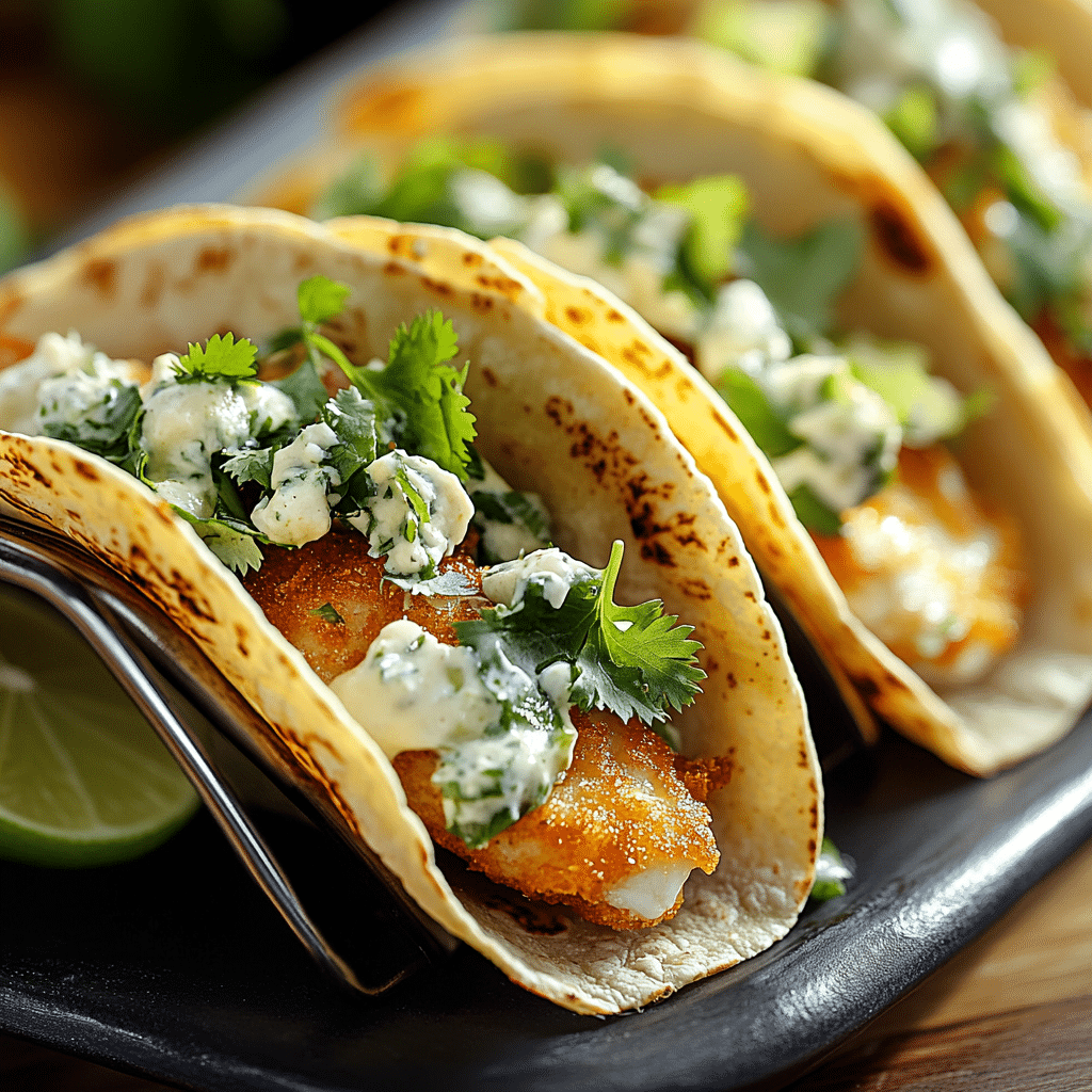 Tacos de Pescado Crujiente con Ensalada de Cilantro y Lima
