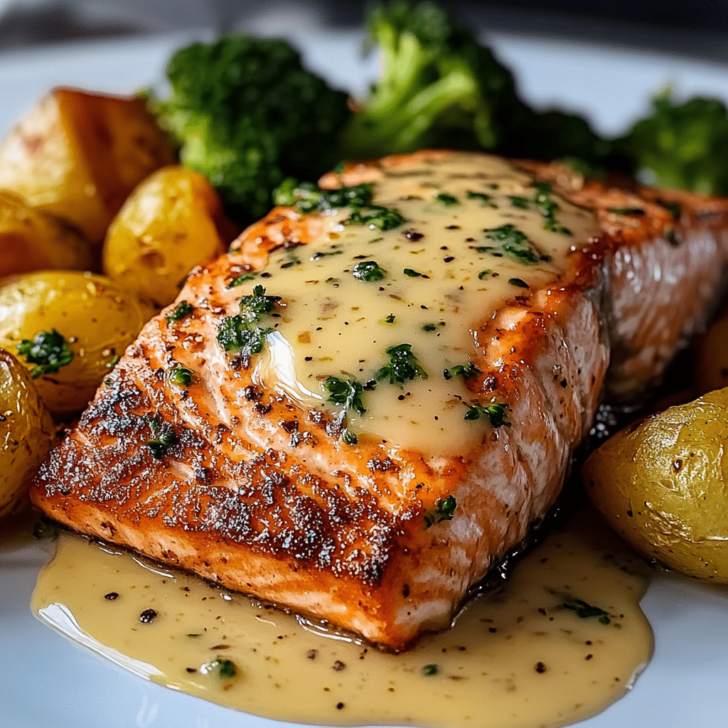 Salmón al Limón con Mantequilla, Papas Crujientes y Brócoli