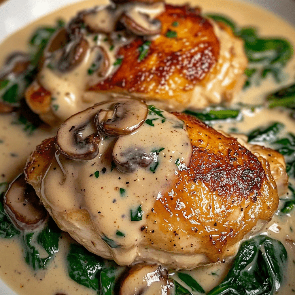 Pollo Crema de Champiñones y Espinacas