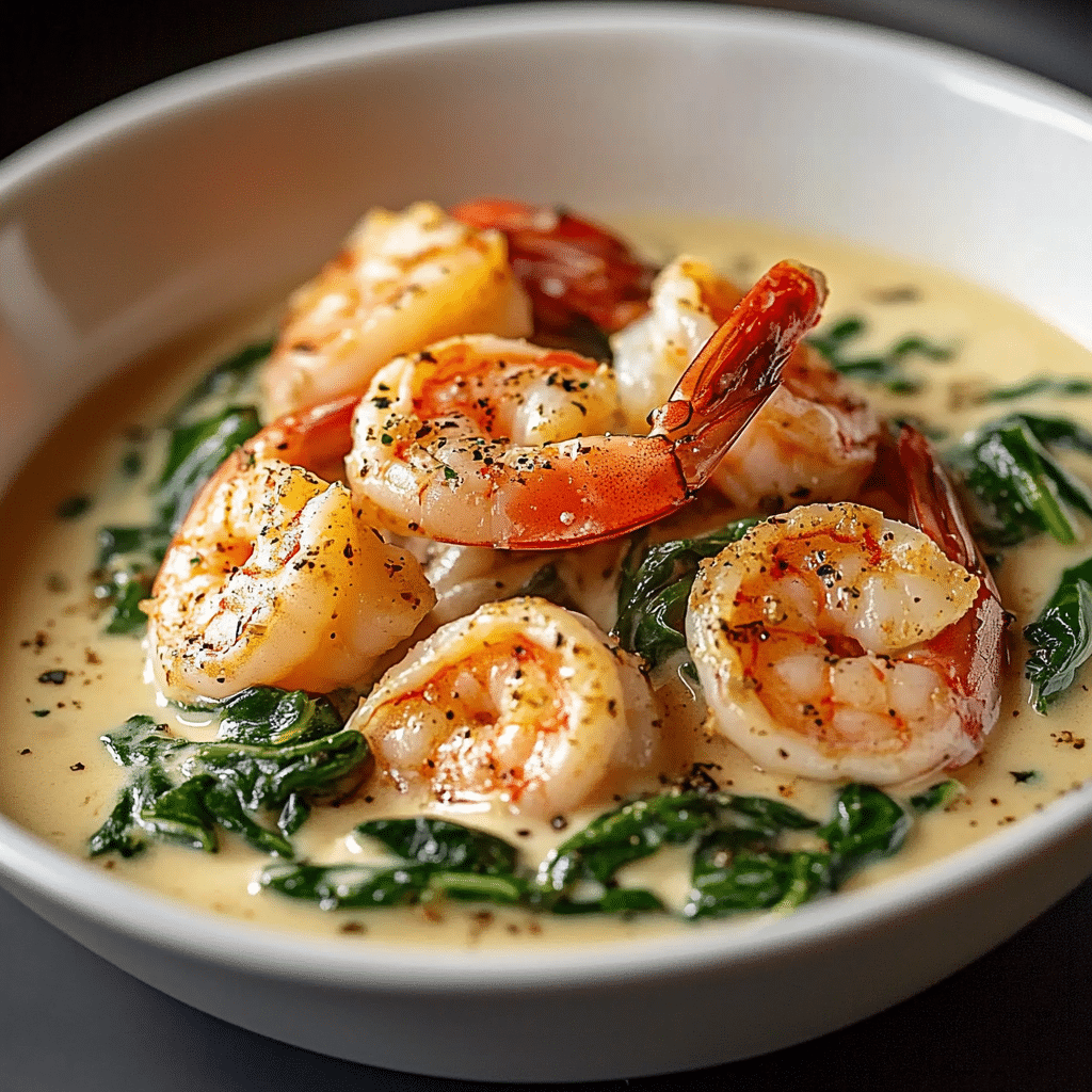 Camarones y Cangrejo en Crema con Espinacas