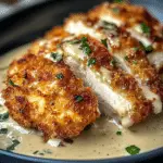 Pollo Empanizado con Costra de Parmesano y Salsa Cremosa de Ajo