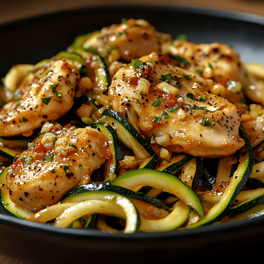 Pollo al Ajo con Fideos de Calabacín en 25 Minutos