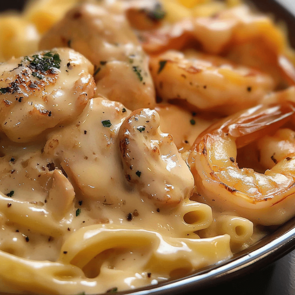 Pasta Cremosa con Camarones y Pollo