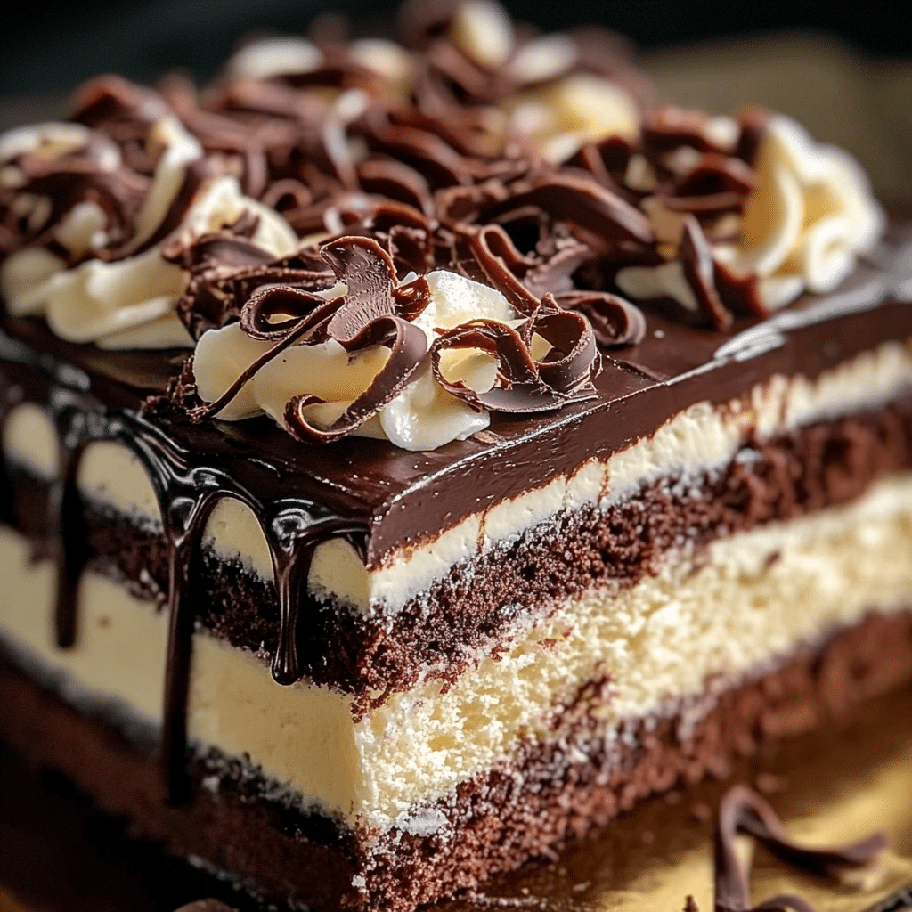 Pastel de Chocolate y Vainilla con Ganache y Decoración de Chocolate