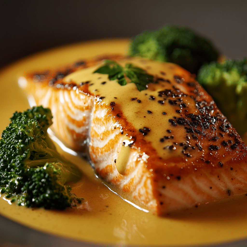 Salmón en Curry Cremoso de Coco con Brócoli Tierno