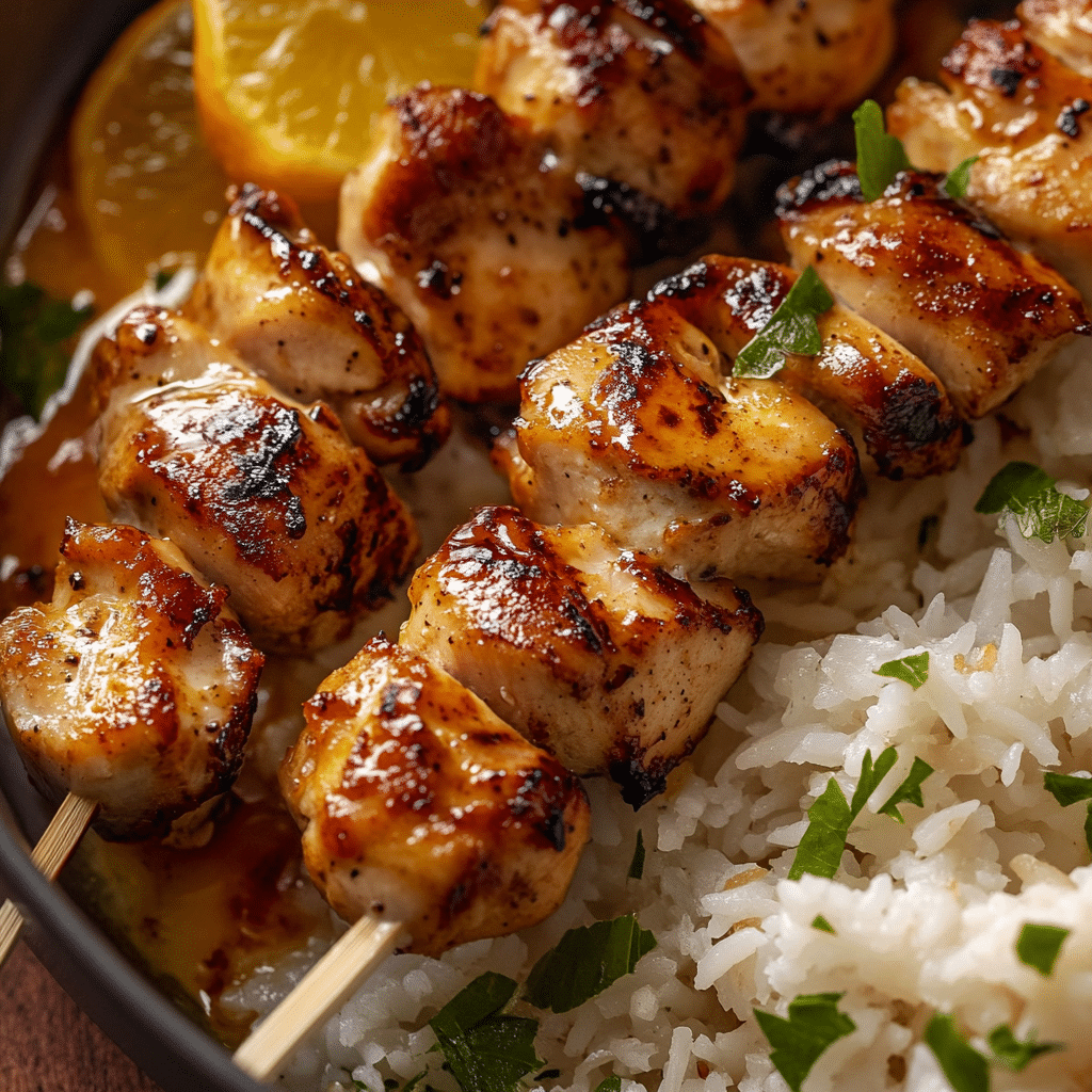 Brochetas de Pollo Cítricas con Arroz al Cardamomo