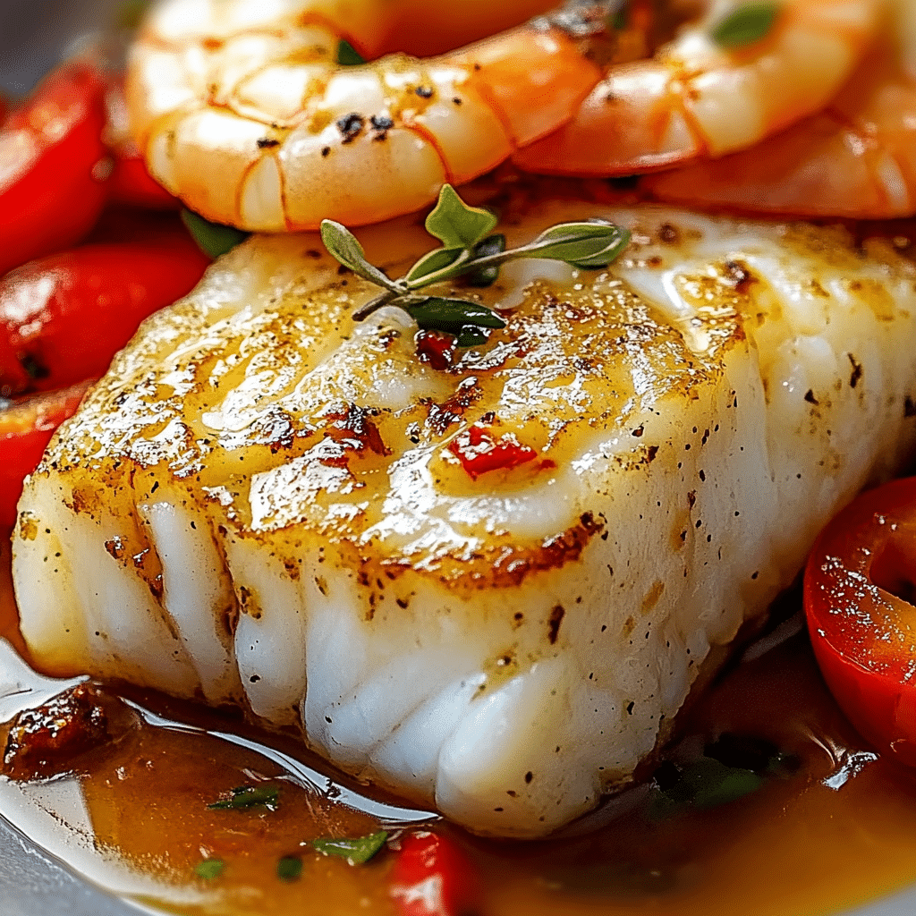 Bacalao Fresco con Gambas y Pimientos 75 Bacalao Fresco con Gambas y Pimientos