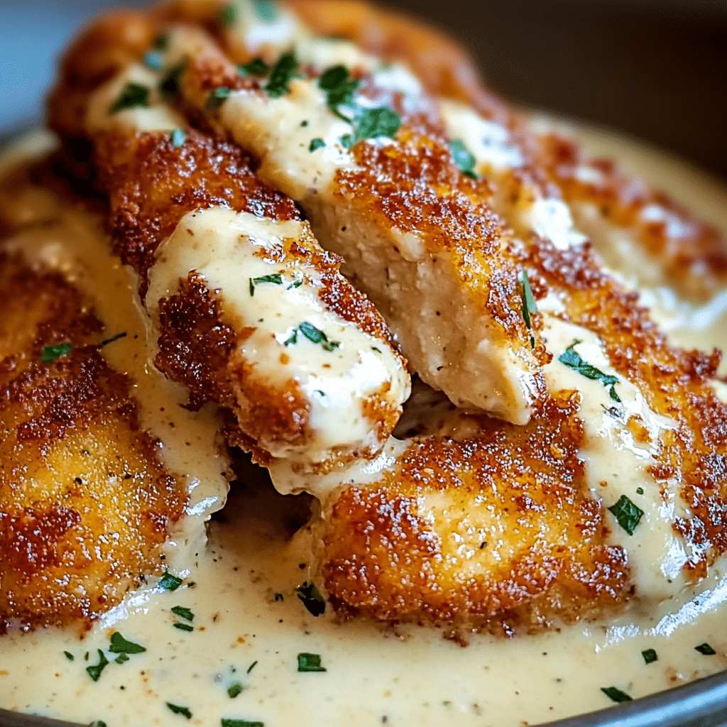 Pollo Crujiente con Parmesano y Salsa Cremosa de Ajo