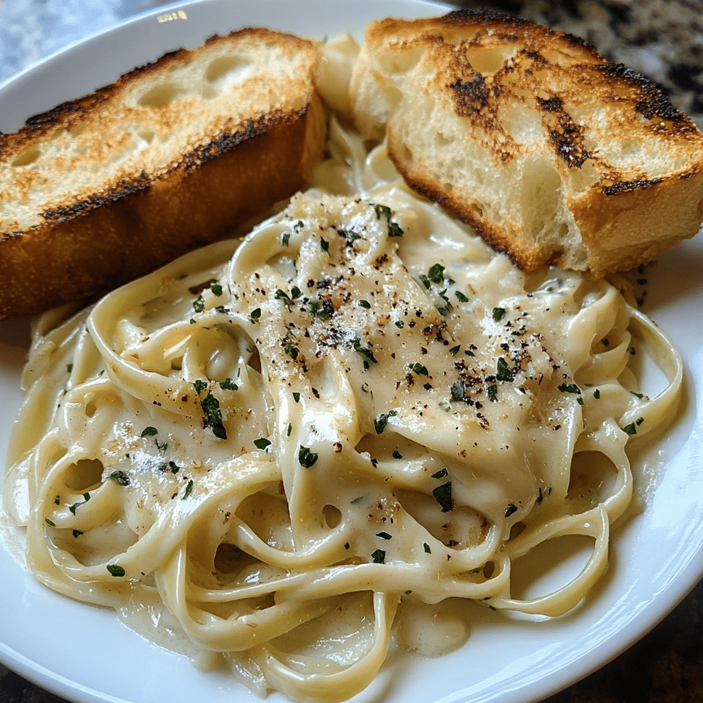 Fettuccine Alfredo con Pan de Ajo