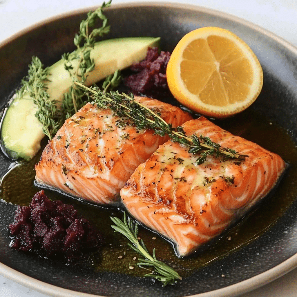 Salmón a la Plancha con Guarniciones 67 Salmón a la Plancha con Guarniciones
