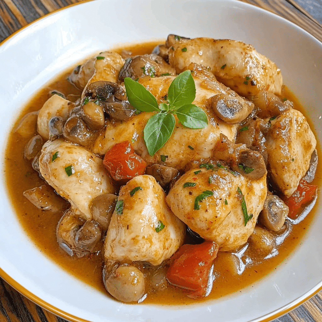 Pollo en salsa con champiñones