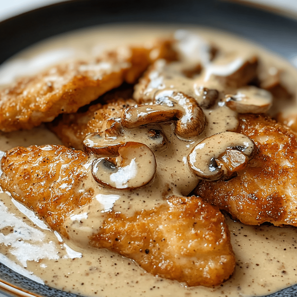 Tiras de Pollo Keto con Salsa de Champiñones Cremosa