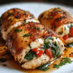 Pollo Relleno de Pimientos Rojos Asados, Espinacas y Mozzarella