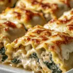 Rollos de Lasaña Alfredo Cremosa de Pollo con Espinacas 89 Rollos de Lasaña Alfredo Cremosa de Pollo con Espinacas