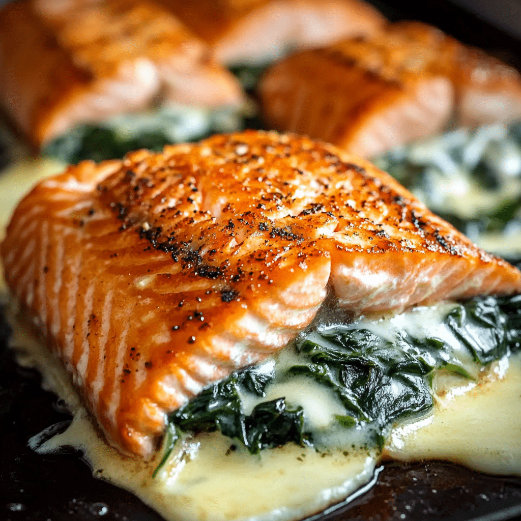 Salmón a la Parrilla Relleno de Espinacas y Queso Parmesano
