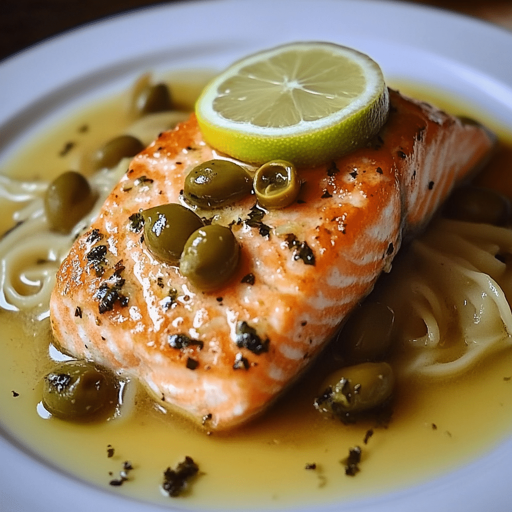Filete de Salmón al Estilo Piccata con Limón y Aceitunas