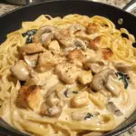 FETTUCCINE CREMOSO CON POLLO Y CHAMPIÑONES