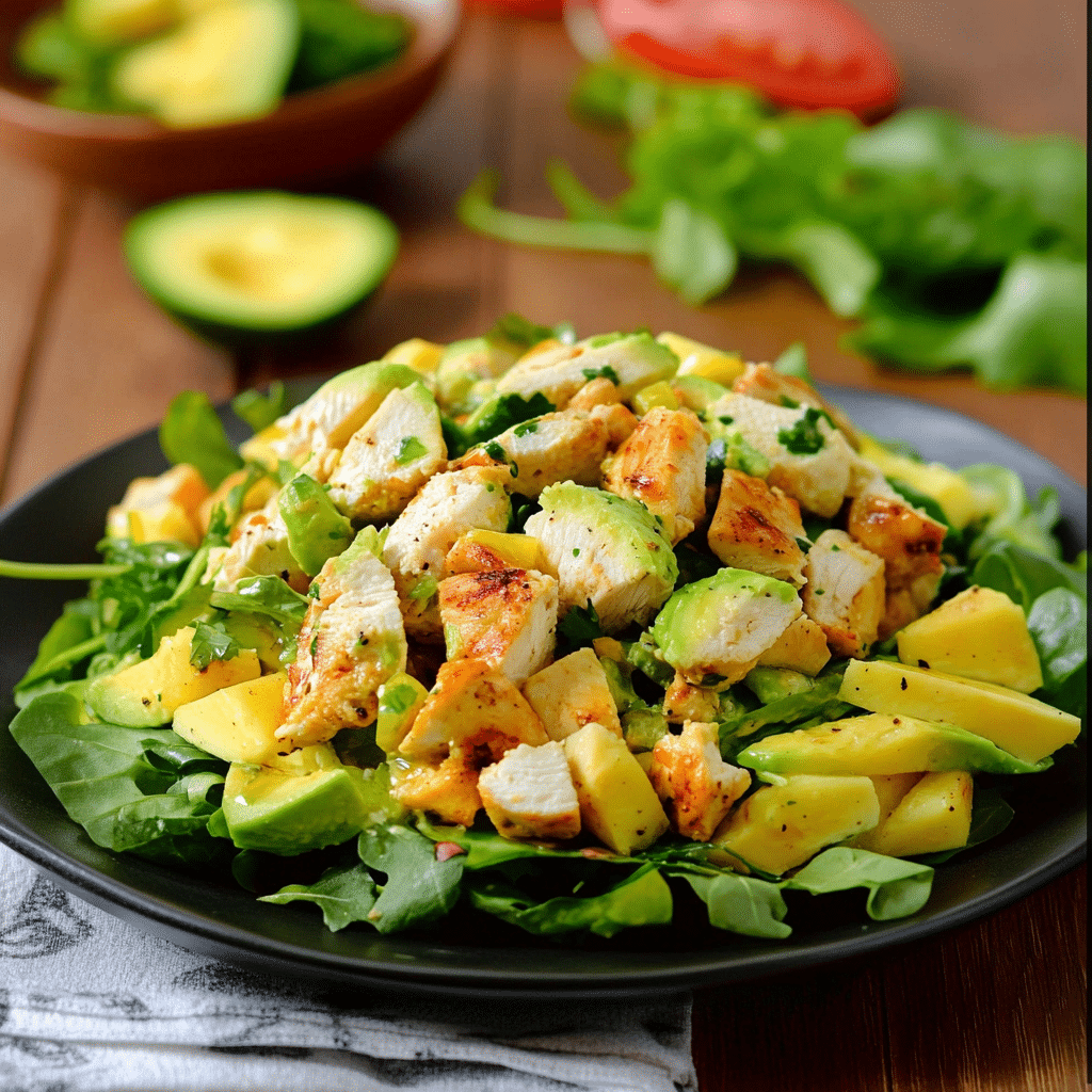 Ensalada de Pollo con Aguacate y Rollitos de Lechuga