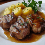 Chuletas de Cerdo con Miel y Ajo con Puré de Patatas