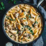 Penne Cremoso con Pollo, Champiñones y Espárragos