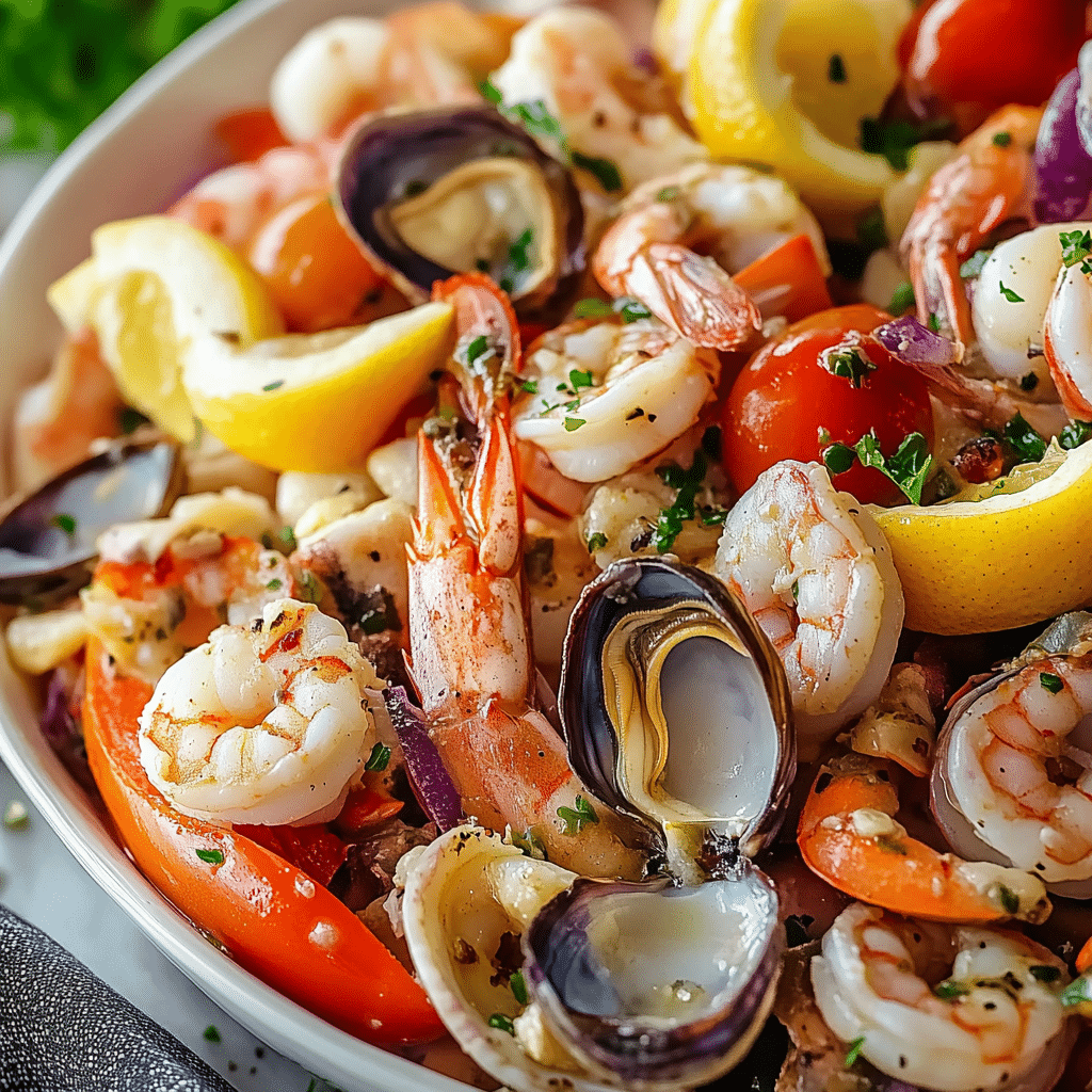 Ensalada Italiana de Mariscos Frescos y Deliciosos