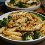 Pollo al ajo parmesano con penne de brócoli asado 101 Pollo al ajo parmesano con penne de brócoli asado