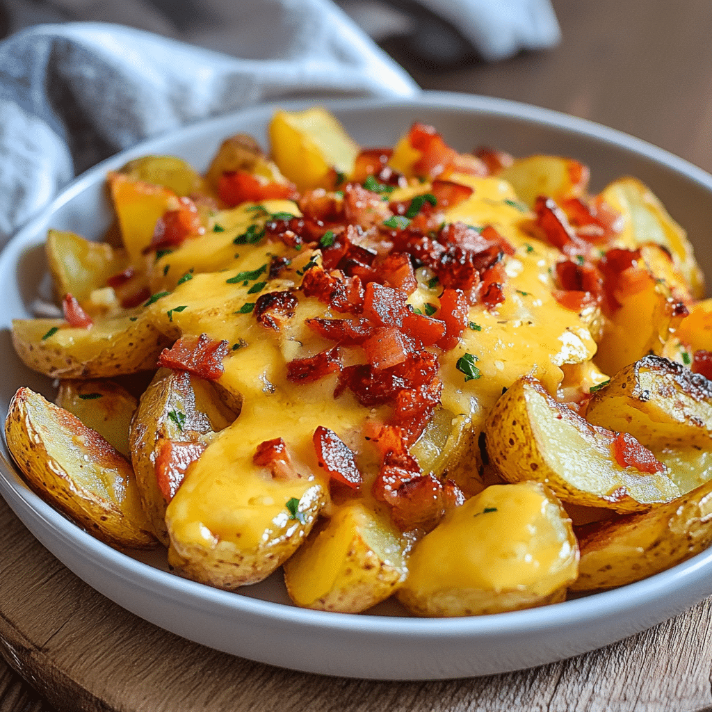 Patatas al horno con salsa de quesos