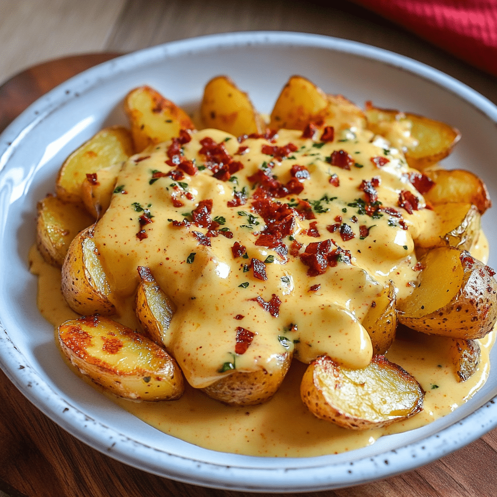 Patatas al horno con salsa de quesos