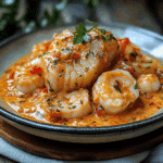 Bacalao en Salsa Cremosa de Gambas y Piquillos