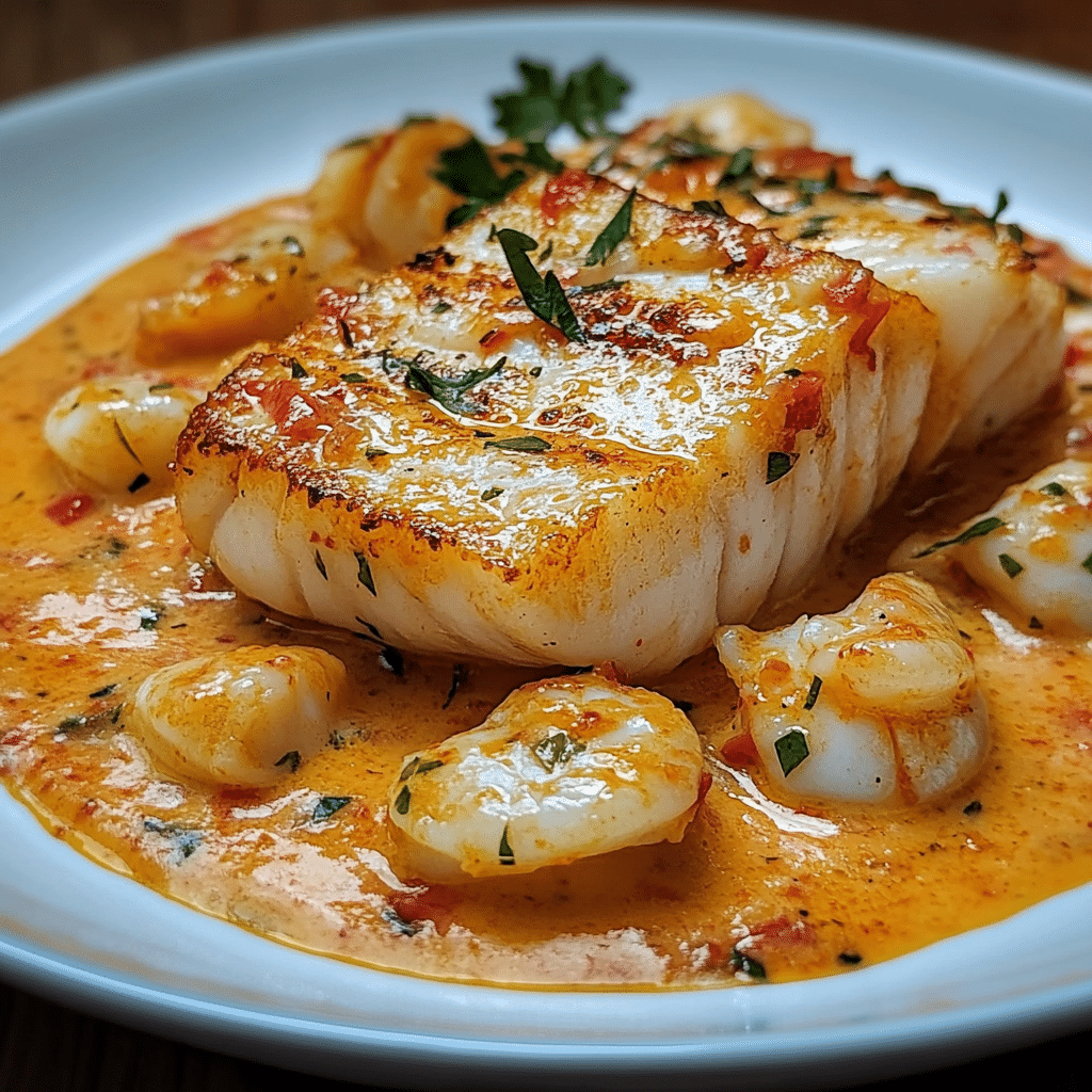 Bacalao en Salsa Cremosa de Gambas y Piquillos