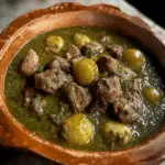 Carne de puerco con ciruelas en salsa verde