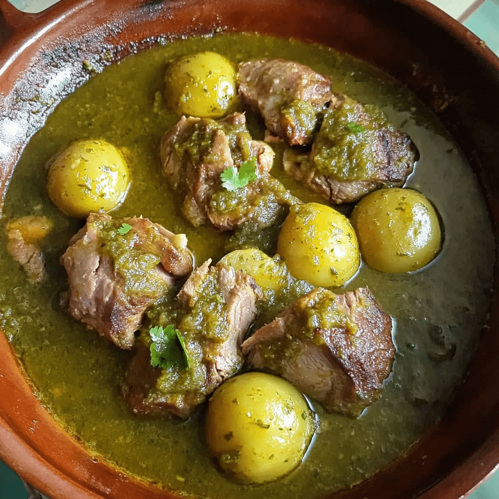 Carne de puerco con ciruelas en salsa verde