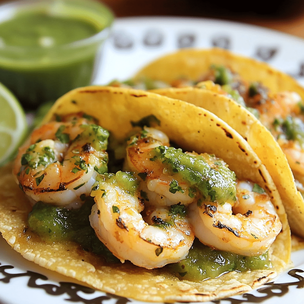 Tacos de Camarones en Salsa Verde