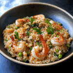 Arroz frito con espárragos y langostinos