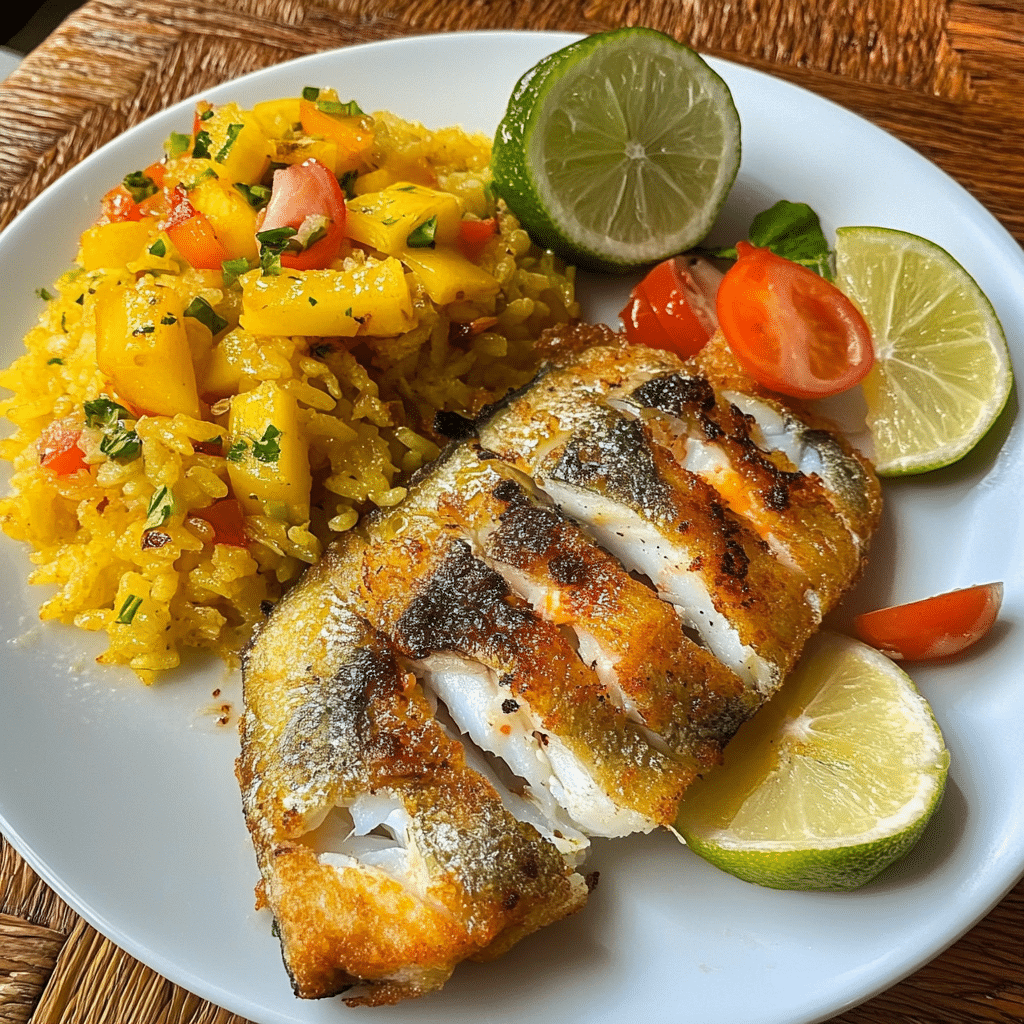 Pescado Frito con Guarnición de Arroz y Ensalada