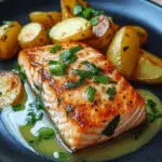Filete de salmón a la sartén, patatas asadas y espárragos verdes 66 Filete de salmón a la sartén, patatas asadas y espárragos verdes