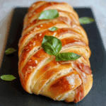 Trenza de hojaldre caprese con jamón