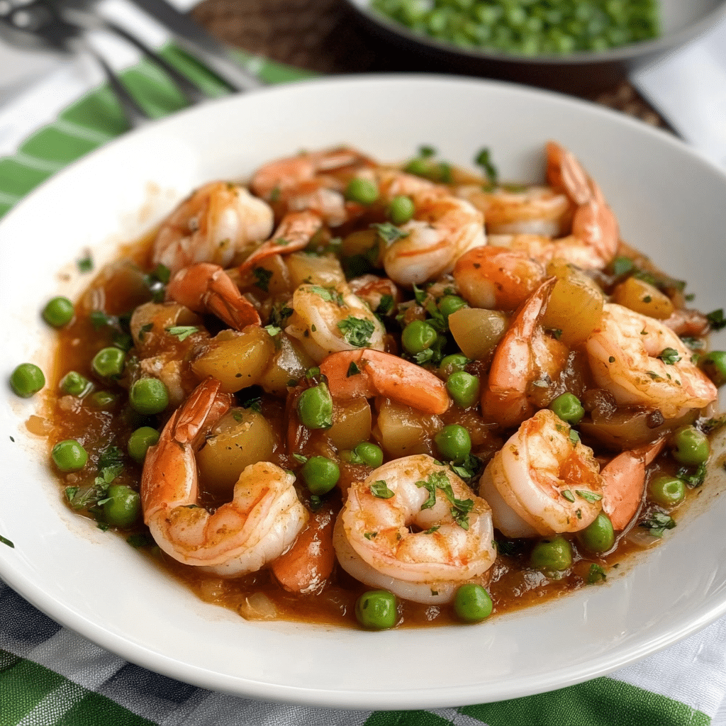 Sepia con guisantes y gambas en salsa receta riquísima