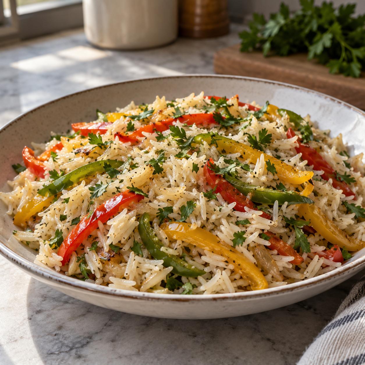 Arroz con pimientos de tres colores