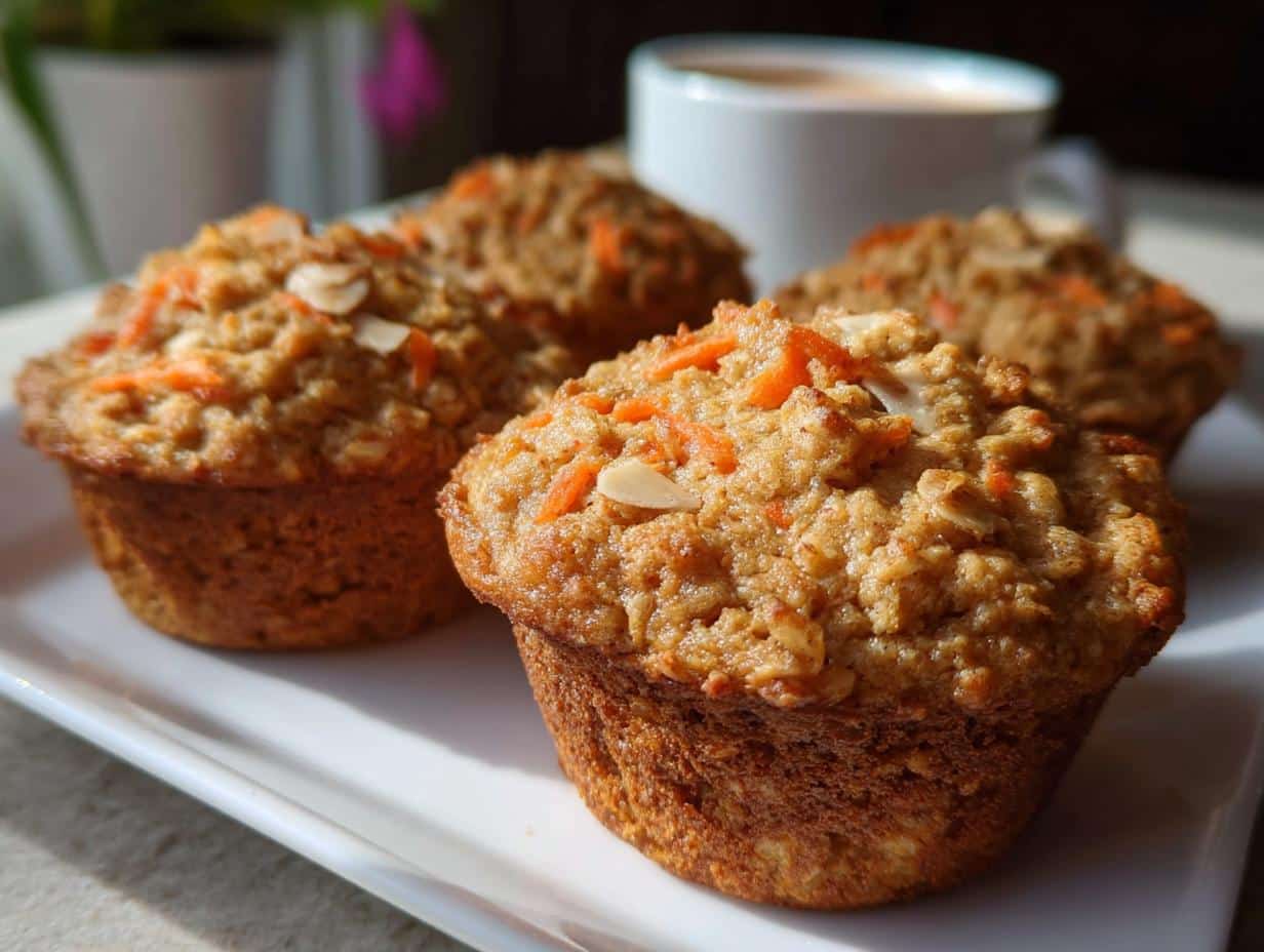 Receta Fantástica: 2 Muffins Avena Manzana Zanahoria 96 Muffins de avena, manzana y zanahoria recién horneados en una bandeja