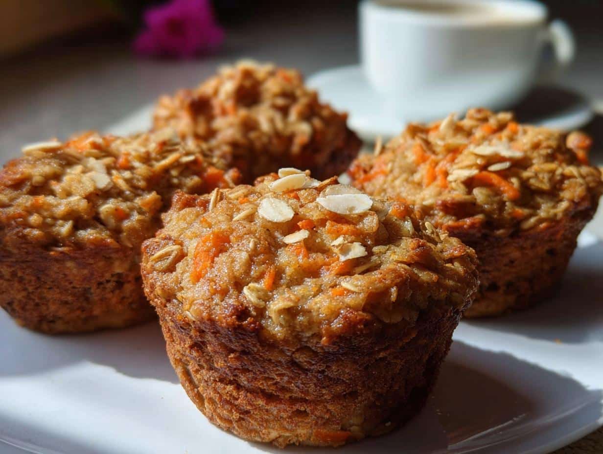 Receta Fantástica: 2 Muffins Avena Manzana Zanahoria 97 Primer plano de muffins de avena, manzana y zanahoria con un tenedor insertado